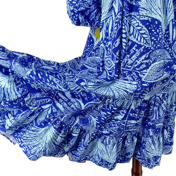 Vtg 80s 90s Two Potato Laguna Beach Midi Tiered Muumuu Dress XS Cotton Blue NOS - Picture 8 of 16